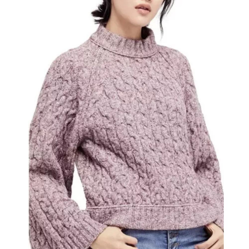 Free People Belong To You Boho Knit Sweater Purple Maroon Large Oversized Boxy